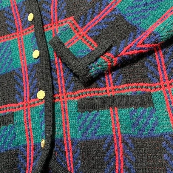 Vintage Tally Ho Plaid Knit Cardigan Sweater - Picture 3 of 4